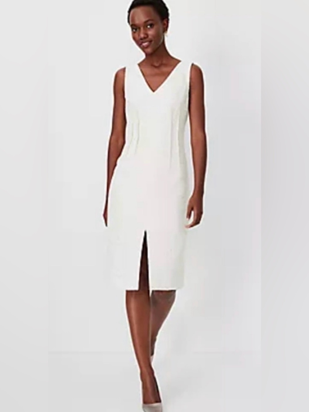 NEW ANN TAYLOR CREAM GOLD SPECKLE PETITE SEQUIN V-NECK TWEED SHEATH DRESS SZ 2P